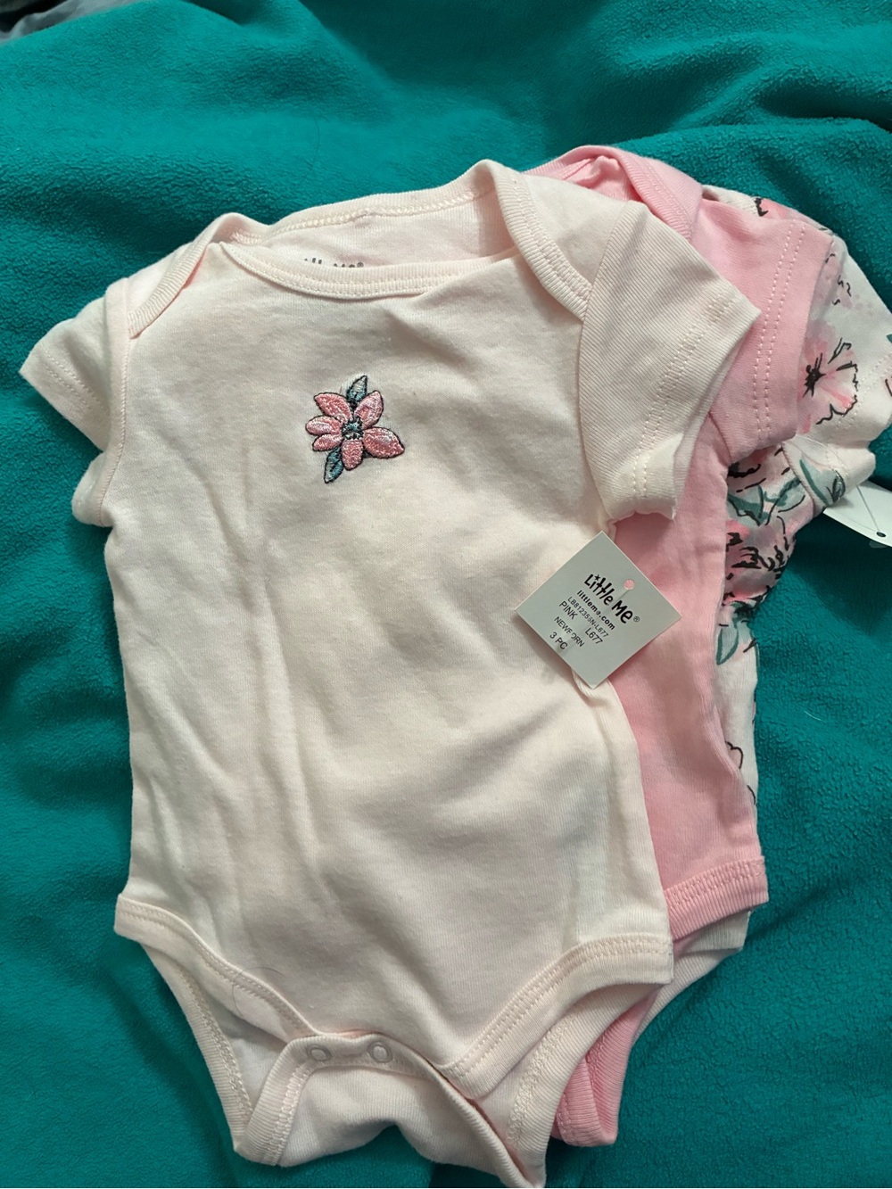 Little Me Pink and White Floral Embroidered One-Piece Bodysuits (3-Pack)